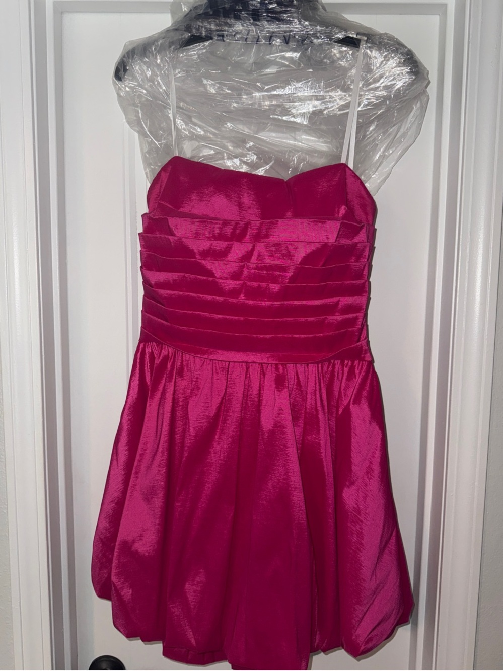 B Darlin Strapless Fuchsia Party Dress with Pleated Bodice
